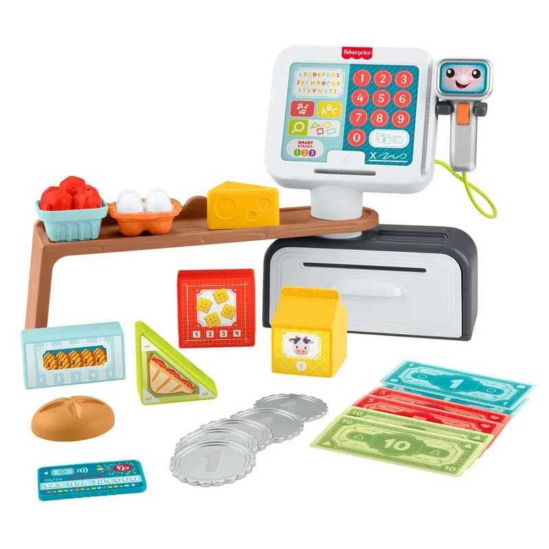 Fisher-Price Laugh & Learn Count & Shop Cash Register Electronic Toddler Learning Toy, 20 Pieces