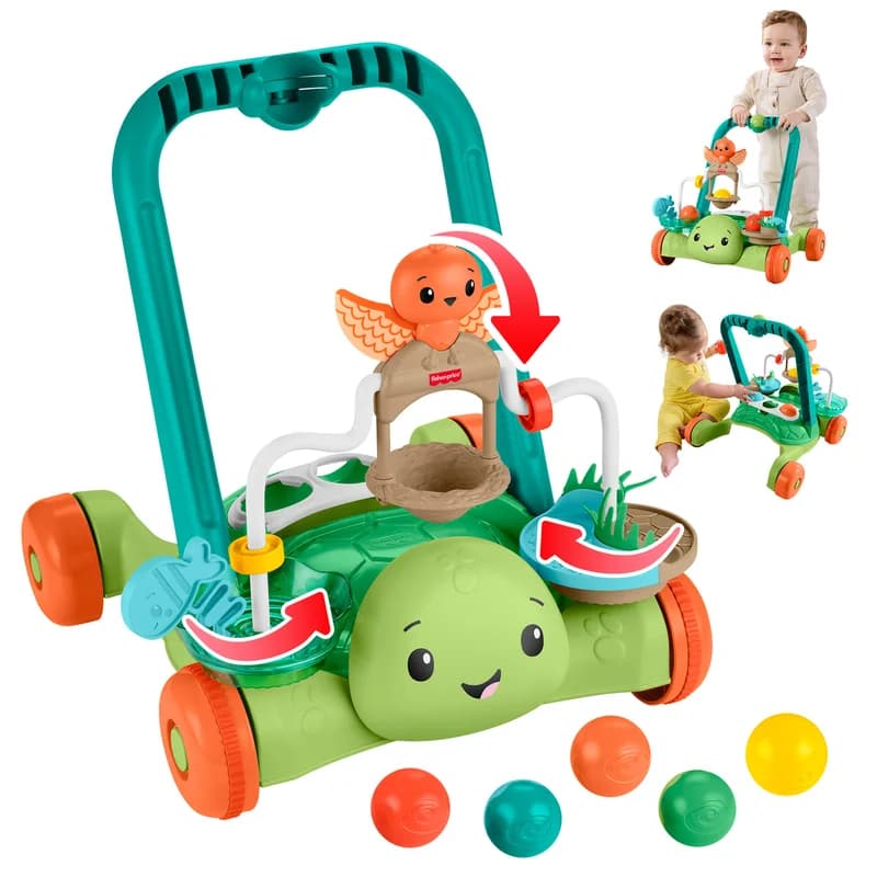 Fisher-Price Moves With You Turtle Walker, Baby & Toddler Activity Push Toy, 5 Balls